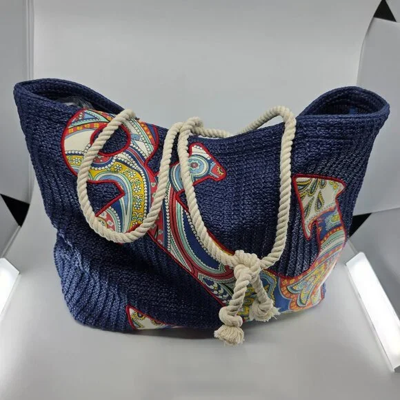 Vera Bradley Navy Straw Anchor Beach Tote - Picture 1 of 8